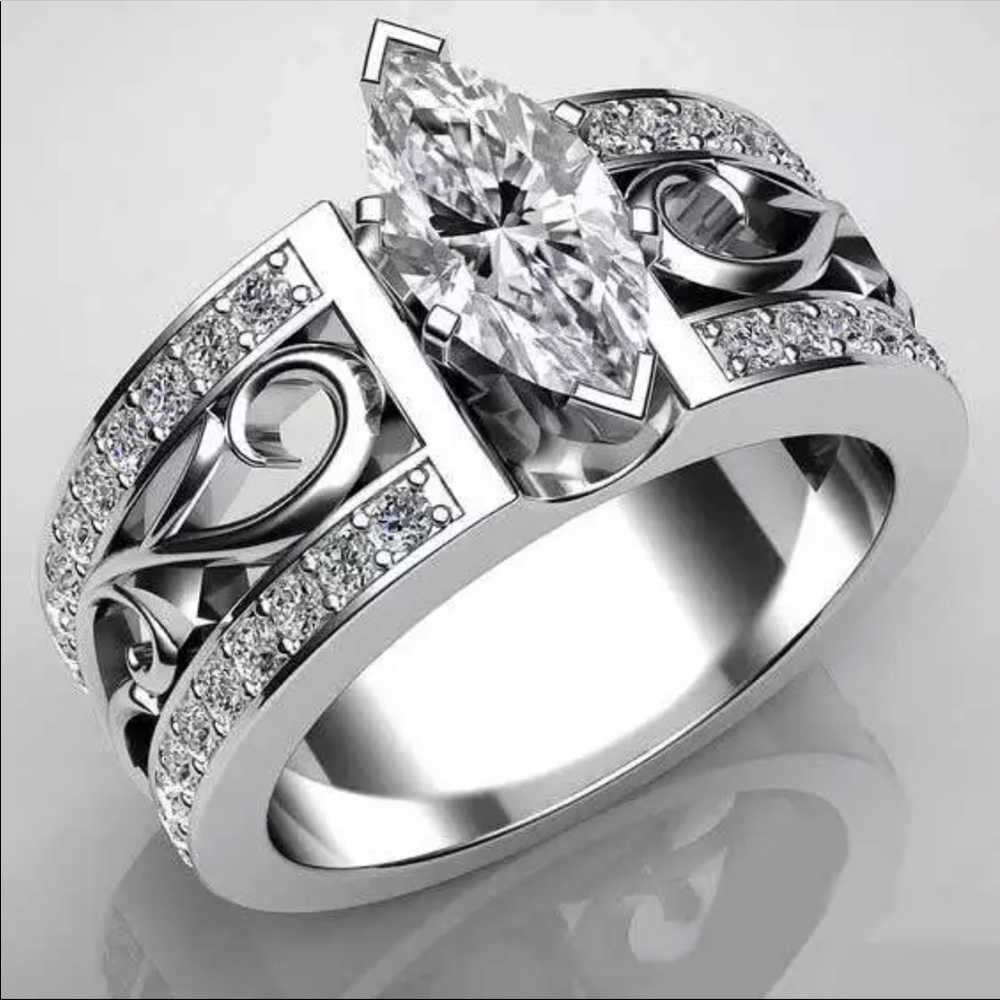 Marquise Cut 925 Silver Diamond Women’s Ring New - Picture 2 of 6
